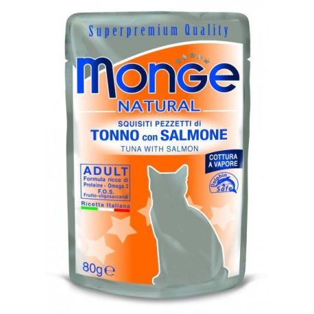 MONGE NATURAL kapsička tuňák v želé s lososem pro kočky 80 g