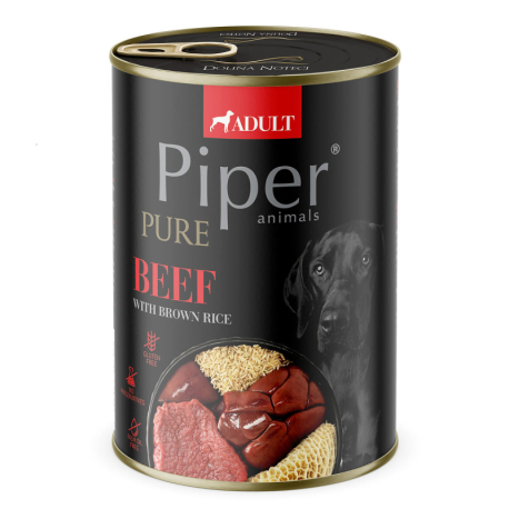 NEW PIPER PURE hovězí s hnědou rýží, konzerva pro psy, 400 g
