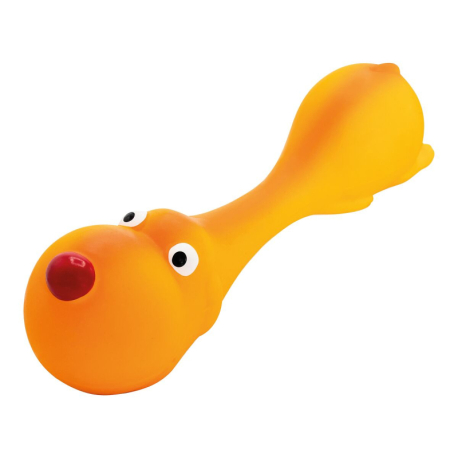 Psík ležící - tvar činky, se zvukem, 22 cm, latex, oranžová, HipHop Dog