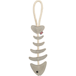 FishBone - rybí kost na laně, 43 cm, hračka pro psy, 100% pravá kůže/lano, šedá