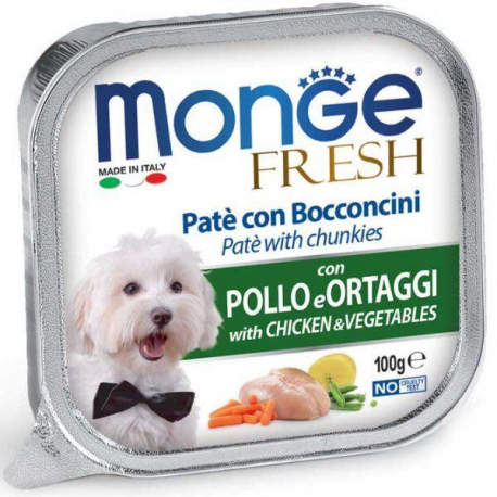MONGE FRESH - paštika a kousky s kuřetem a zeleninou 100 g pro psy